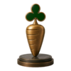 Cast bronze Carrot Corner sculpture with a green club-shaped leaf on a two-level plinth