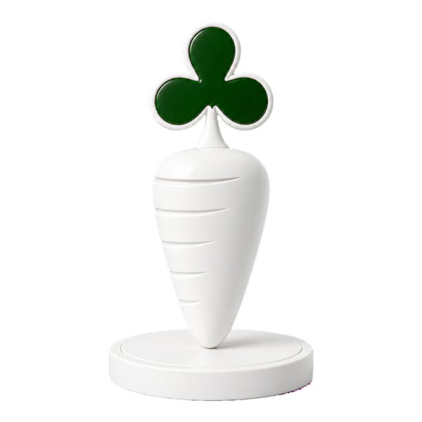 White Starter Carrot emblem with Carrot Corner club-shaped leaf