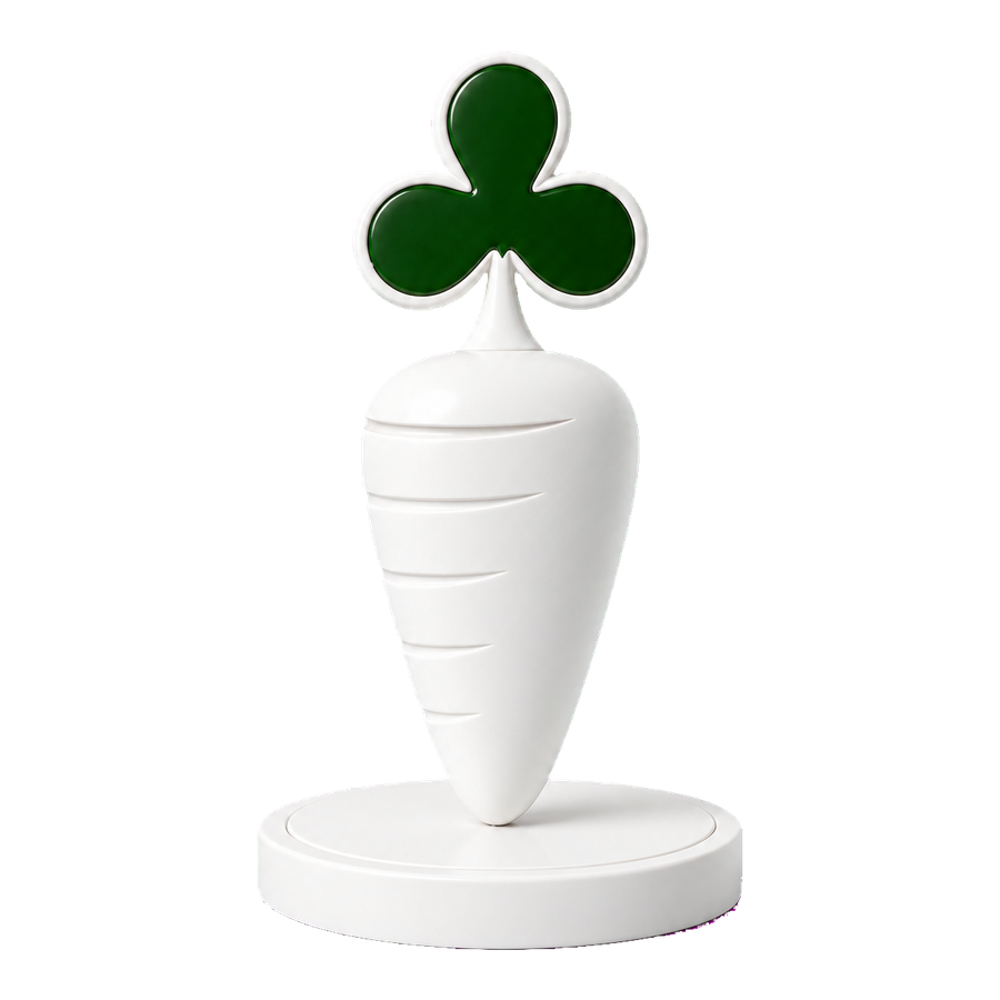 White Starter Carrot emblem with Carrot Corner club-shaped leaf